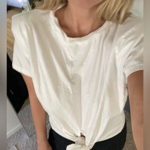 White shoulder pad Tshirt with tie